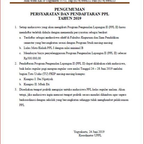 Pengumuman Kelulusan PPL I